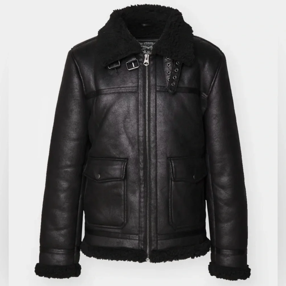 Levi's Black faux Shearling aviator rancher jacket size M
